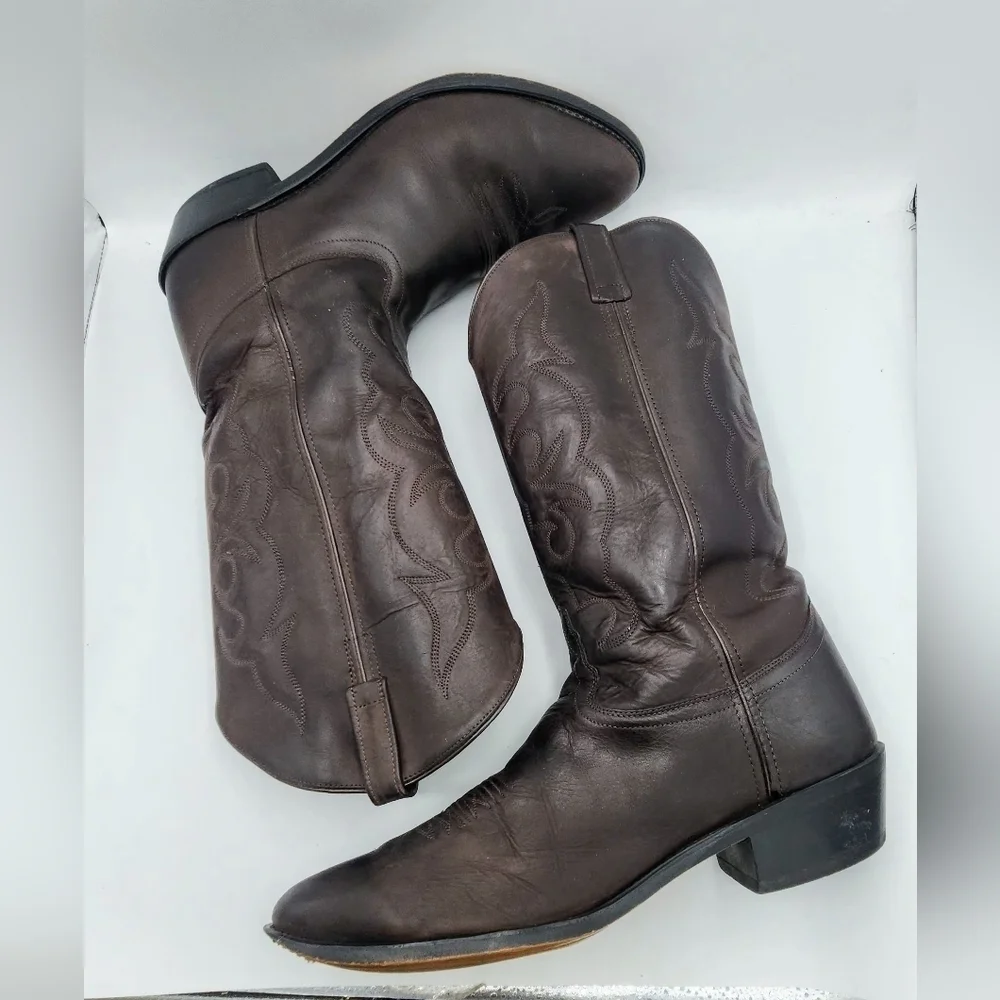 OLD WEST Mens Western Brown Leather Cowboy Boots SCM3051 Size 13 EE